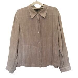 Y2K Finity Naturals Boxy Linen Button Womens Shirt Sz L Lagenlook Coastal Grunge